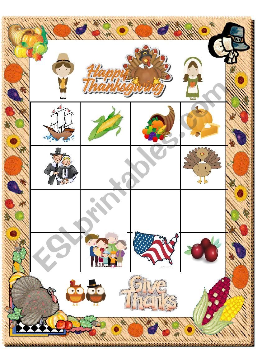 Thanksgiving bingo page 1 worksheet