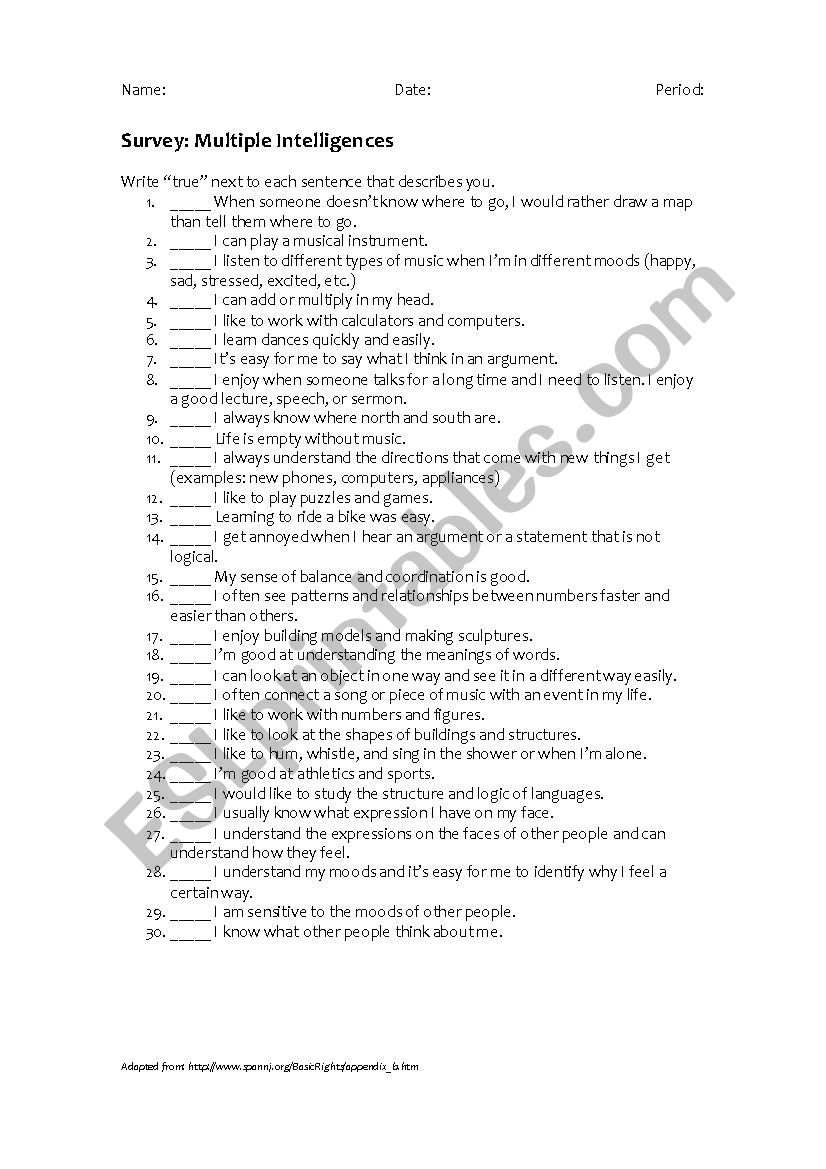 Survey: Multiple Intelligences