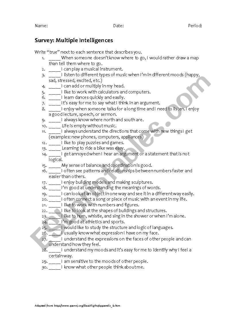 Survey: Multiple Intelligences