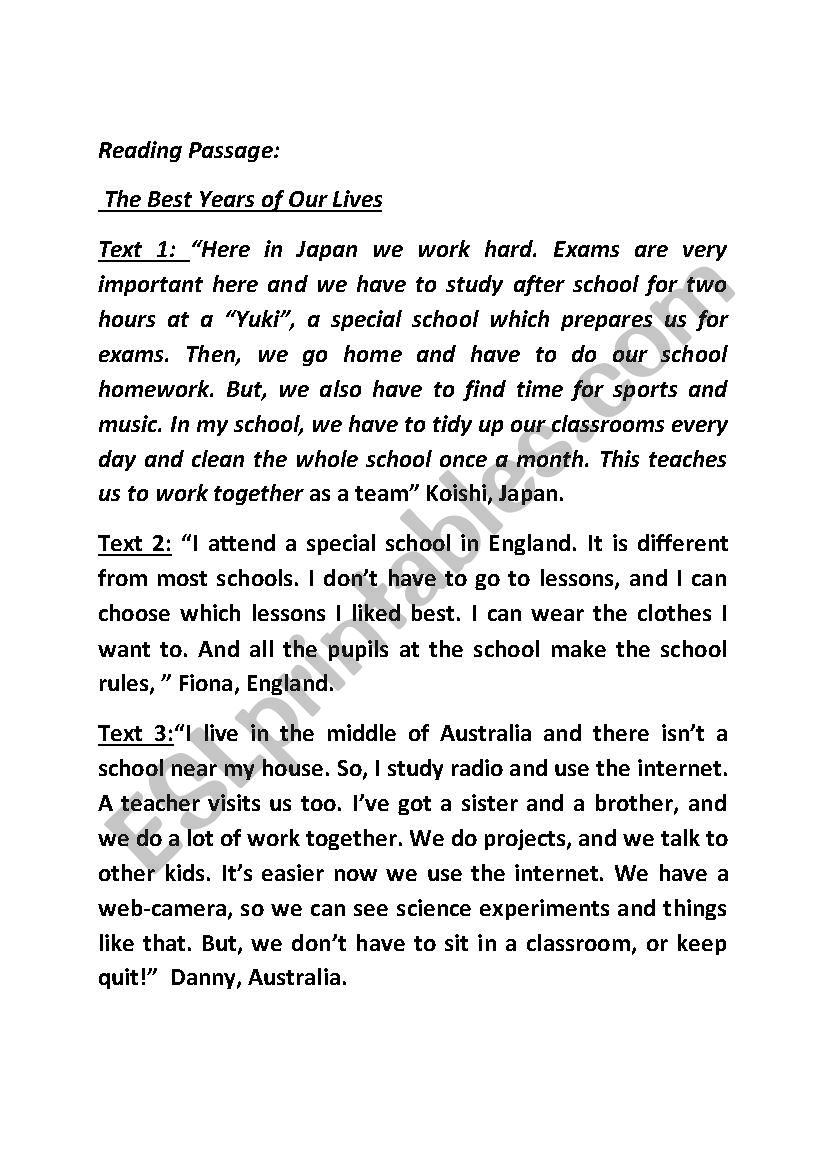 9th form test worksheet