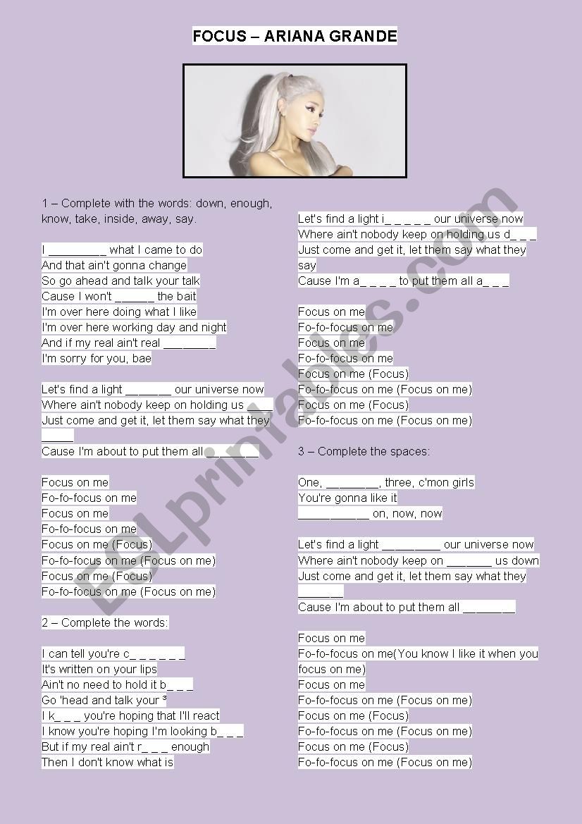 Focus - Ariana Grande worksheet