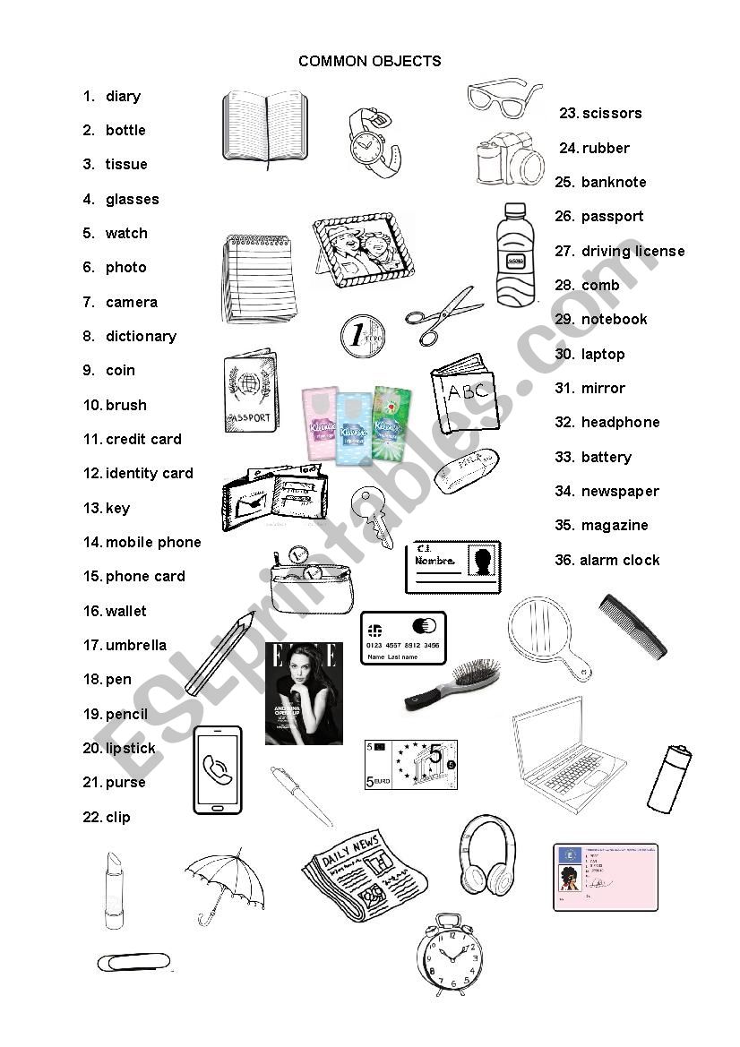 common objects - ESL worksheet by LUCYBLANDI