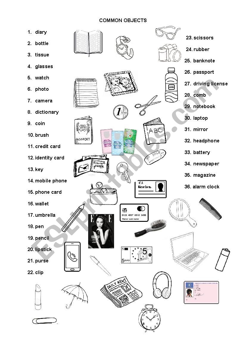 common objects worksheet