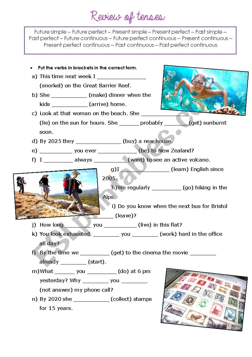 Verb Tenses Review worksheet