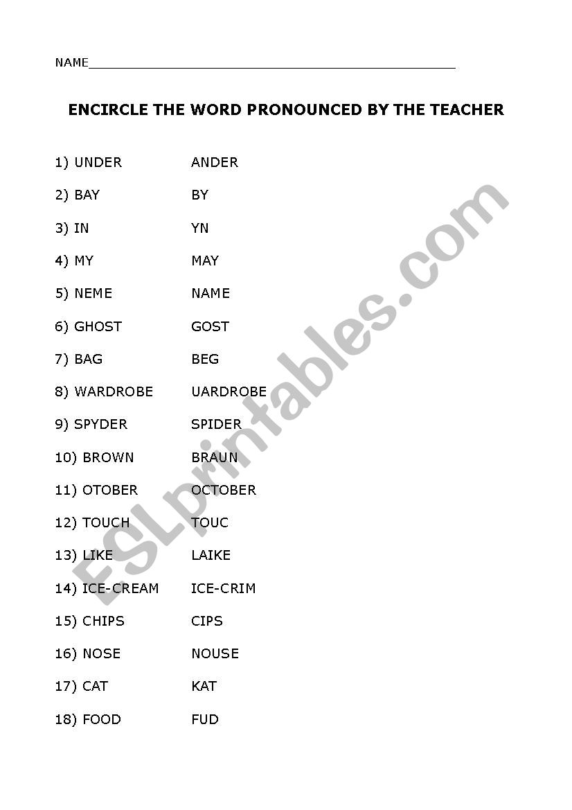 test on sounds worksheet