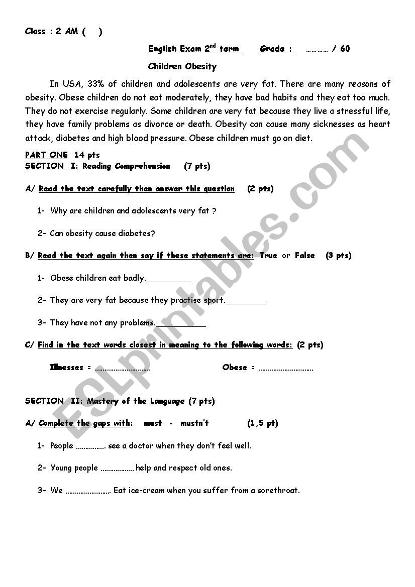 Health worksheet