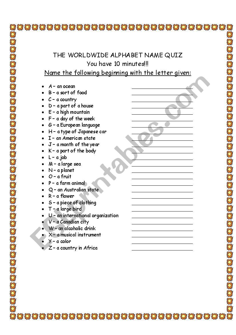 Alphabet Quiz worksheet