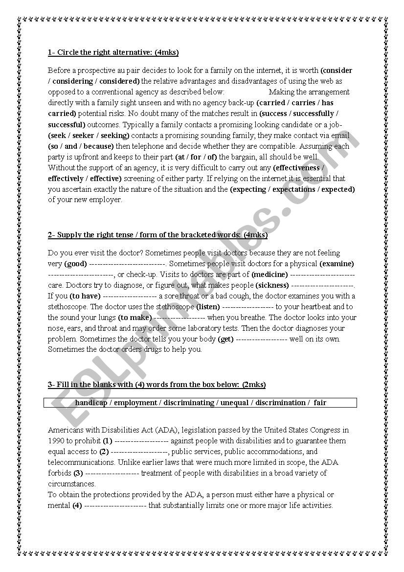 Grammar Review worksheet