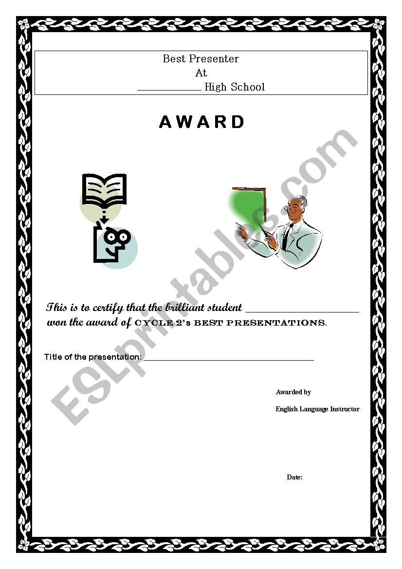 Presentation Awards worksheet