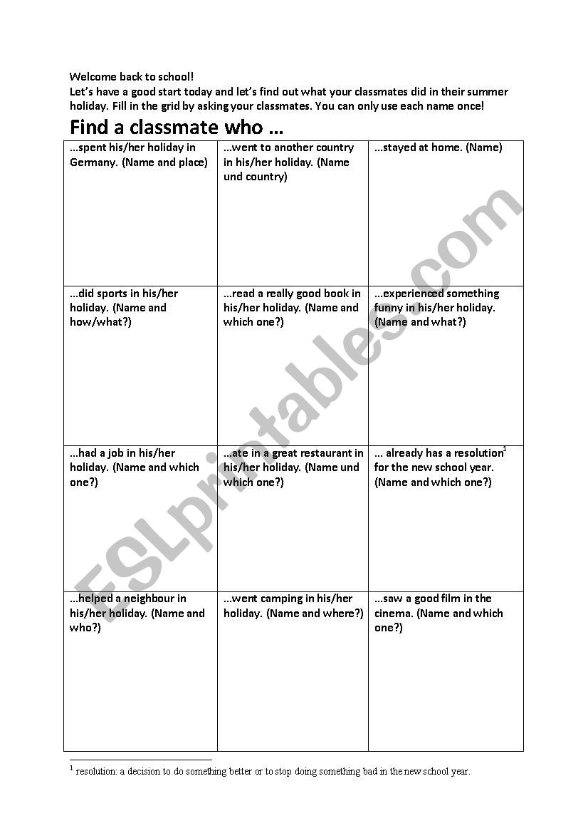 Back to School worksheet