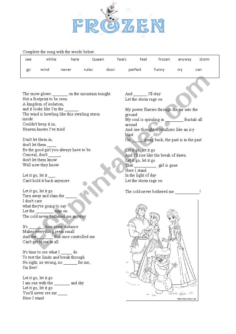 Let It Go gap filling worksheet