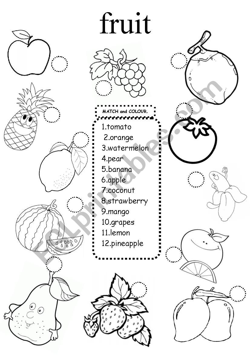 fruit maching and colour worksheet