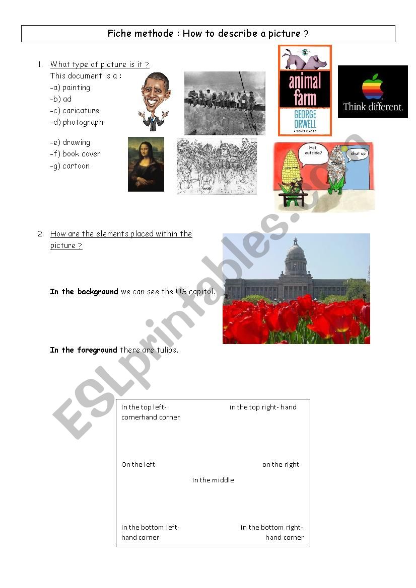 picture description worksheet