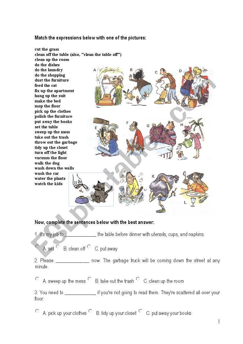 household chores worksheet