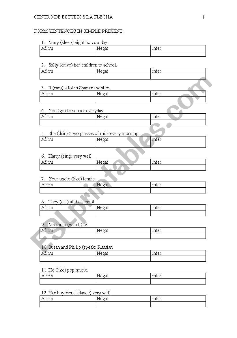 English worksheets: SIMPLE PRESENT