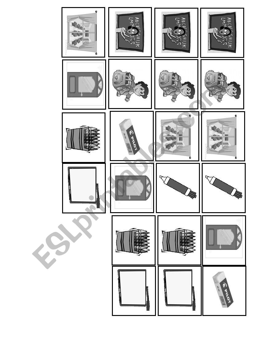 school items memory game worksheet