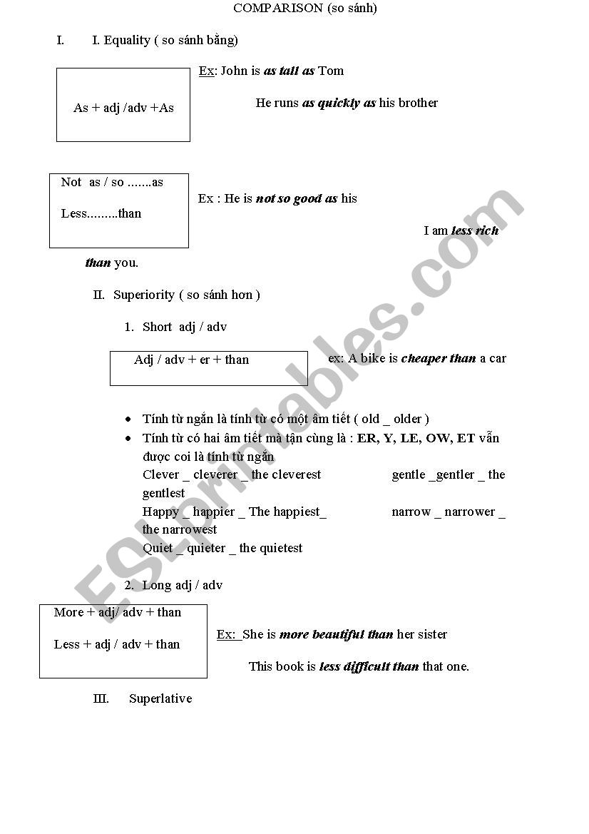 COMPARISON worksheet