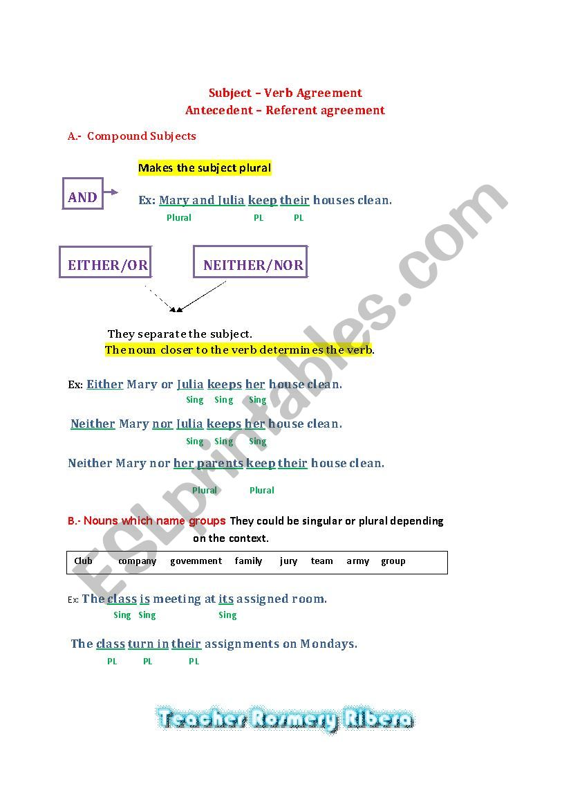 SUBJECT VERB AGREEMENT worksheet