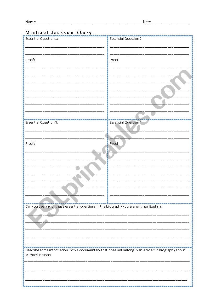 The Michael Jackson Sotry worksheet