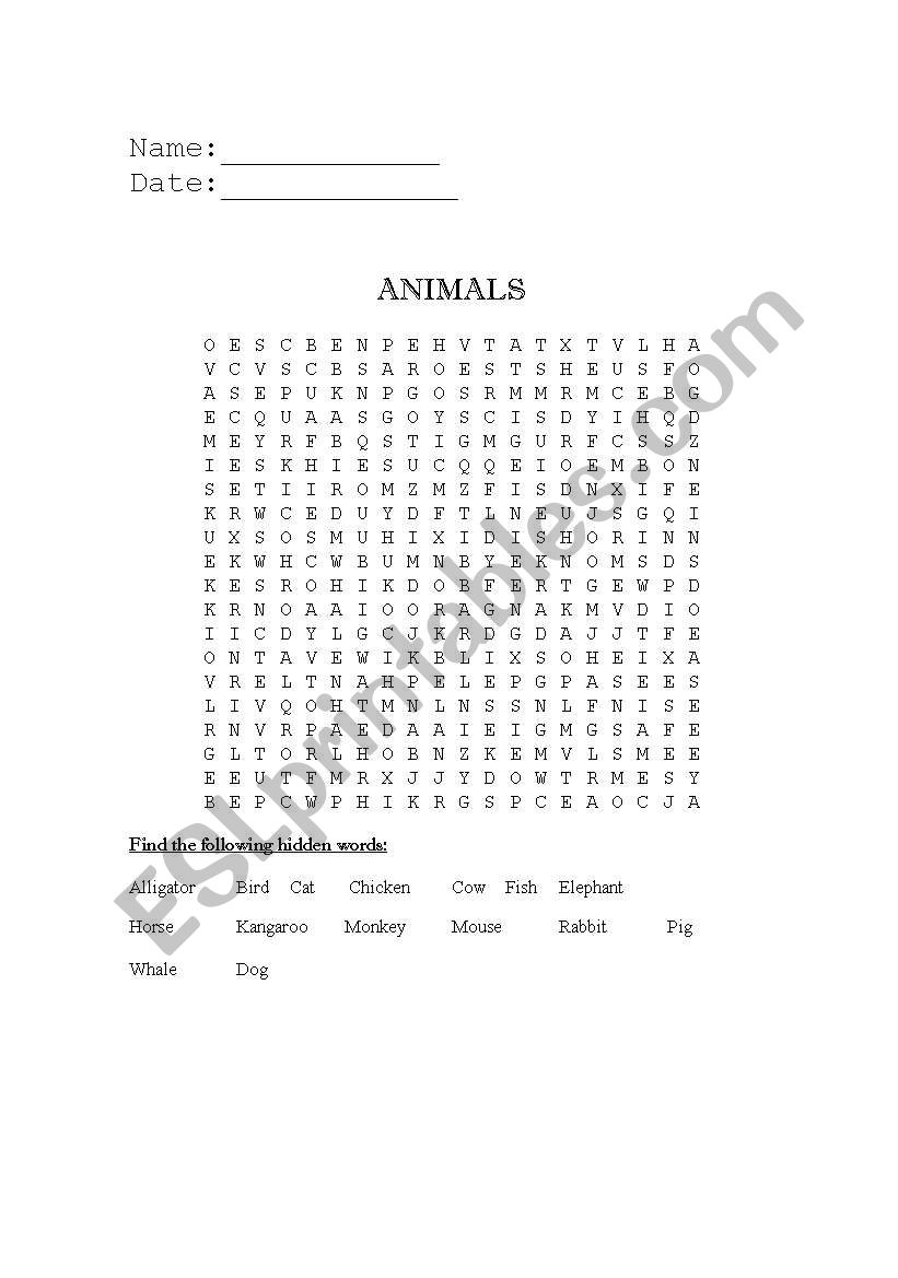 ANIMALS LETTER SOUP worksheet