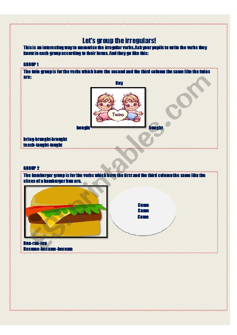 Irregulars by heart worksheet