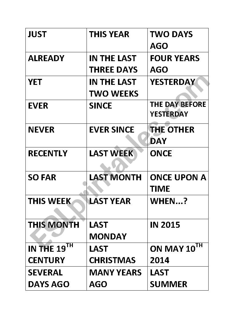 Time expressions with past simple and present perfect