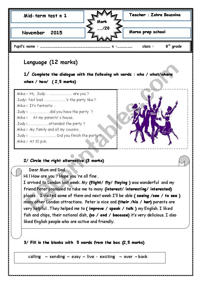 Mid-term test n1 worksheet