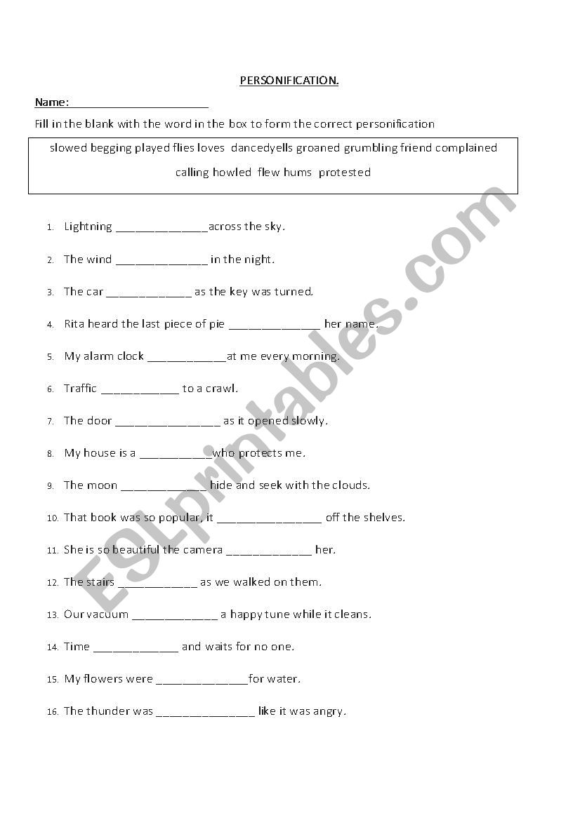 Personification worksheet