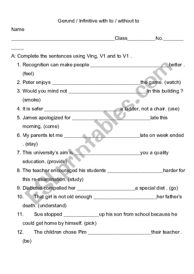 Gerund /Infinitive worksheet