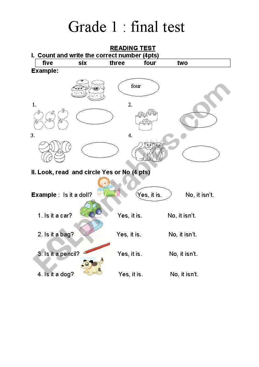 GRADE 1 : FINAL TEST worksheet