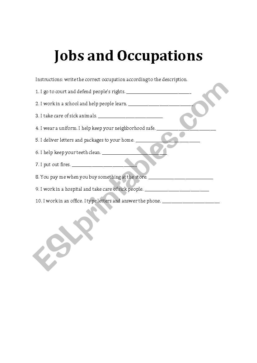 Jobs and Occupations worksheet