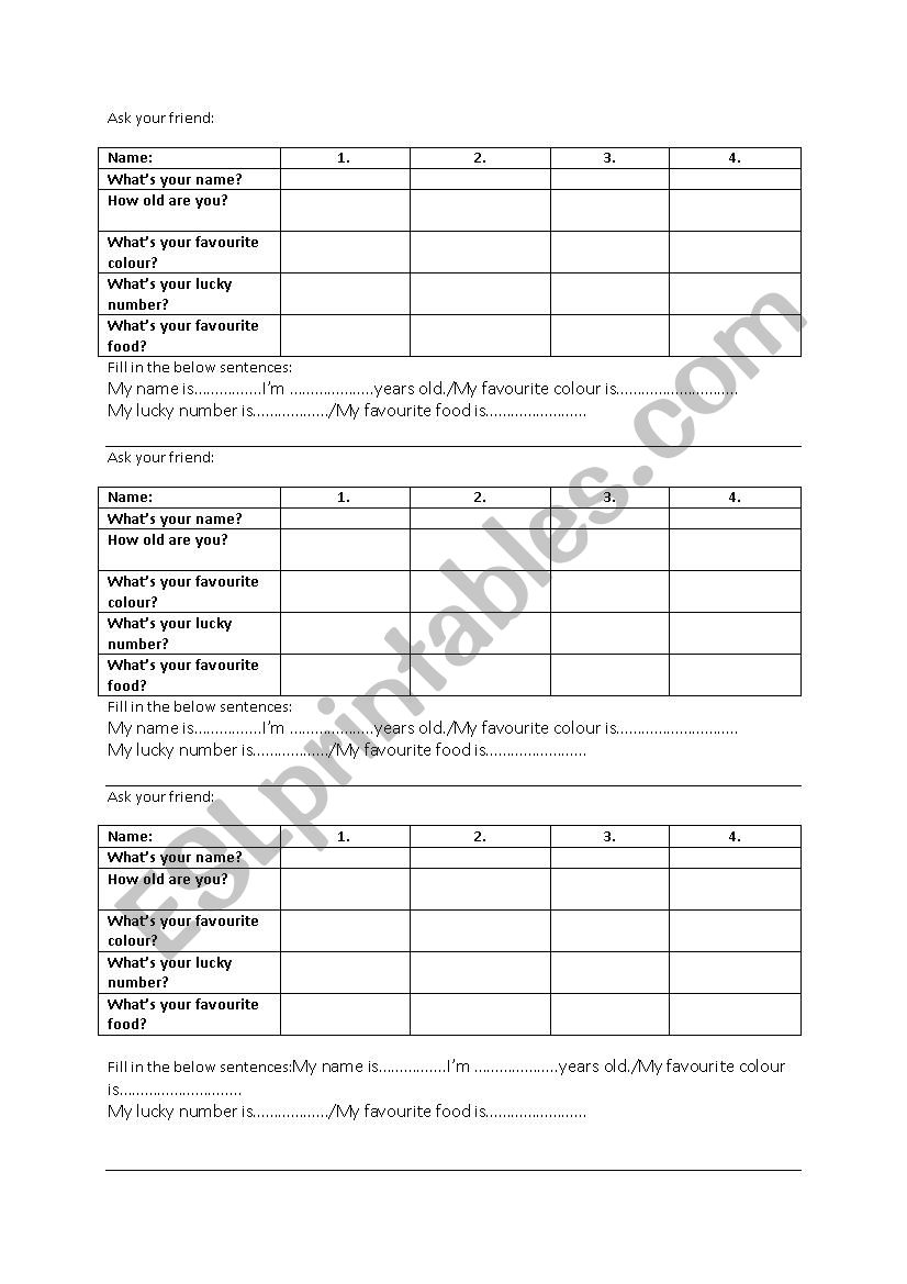 Ask your friend. worksheet
