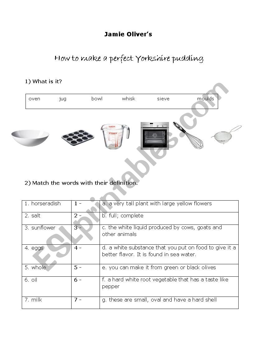 The perfect Yorkshire pudding worksheet