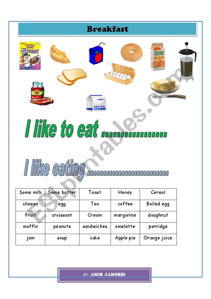 Breakfast worksheet