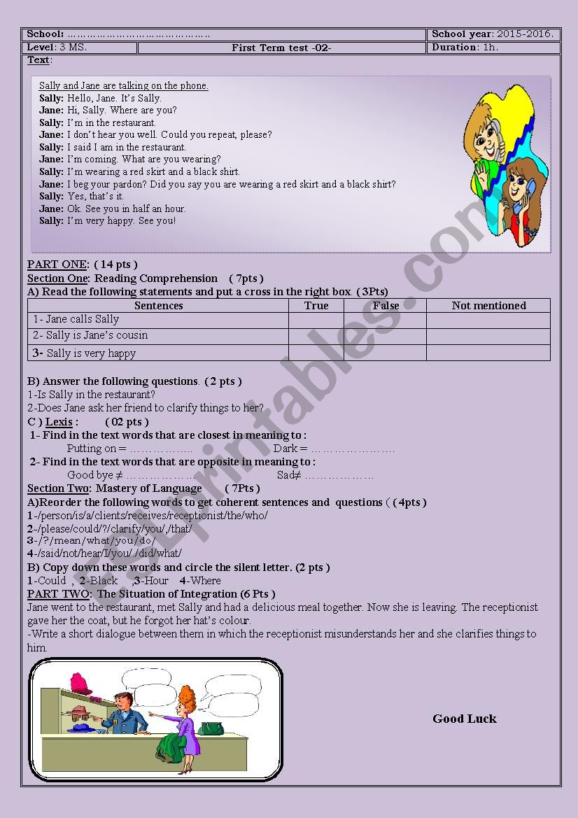 second test (clarification) worksheet