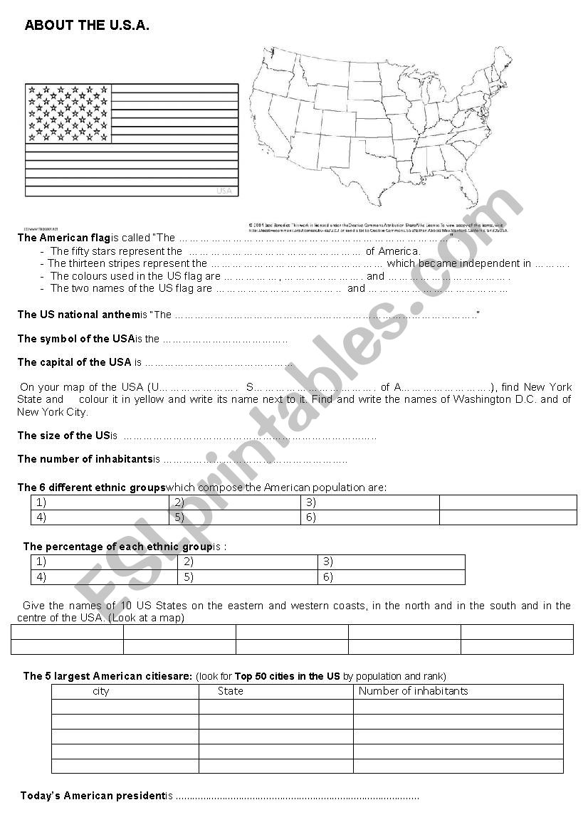 webquest about the USA worksheet