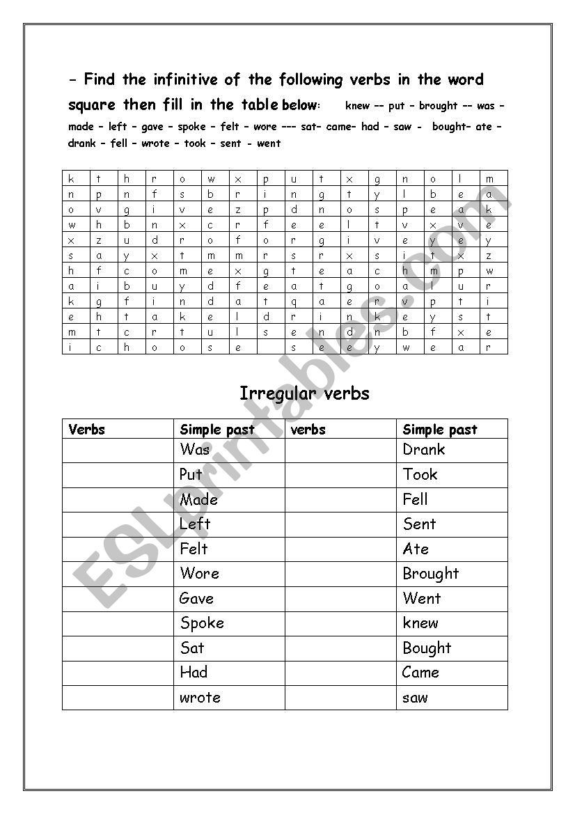 irregular verbs worksheet