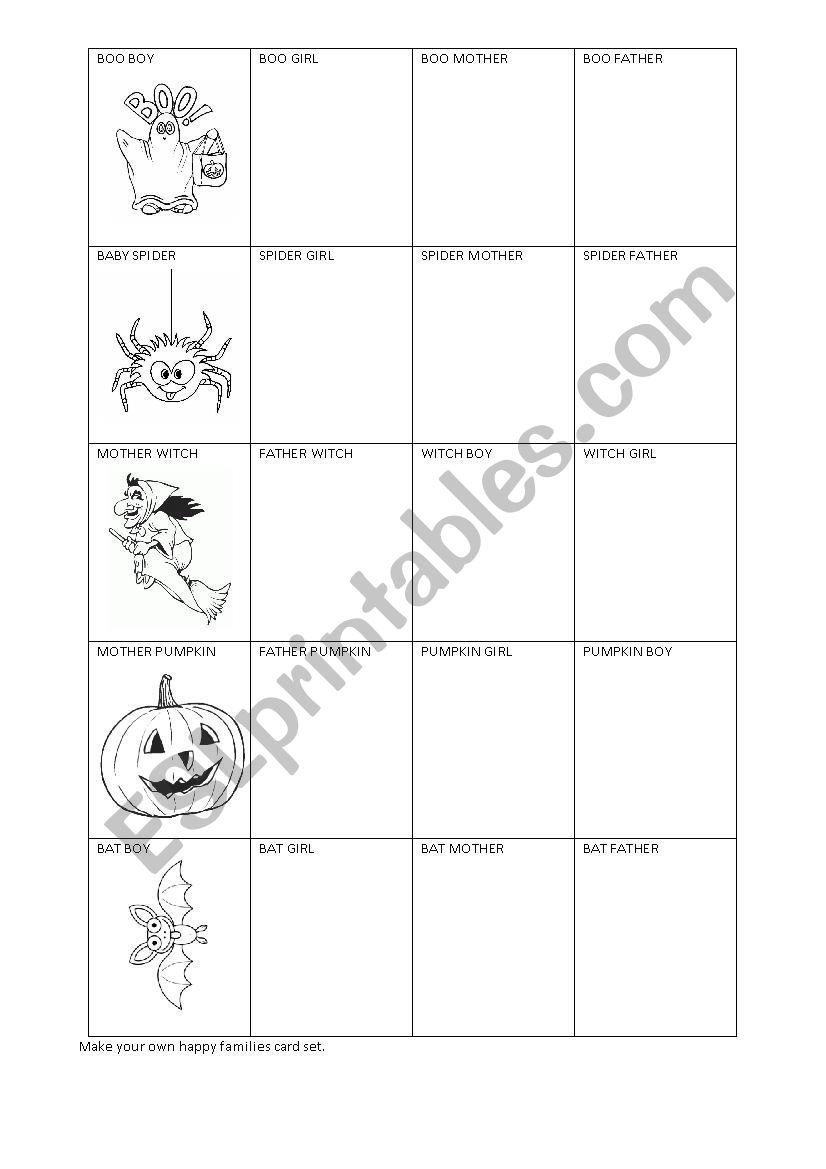 Happy families for Halloween worksheet