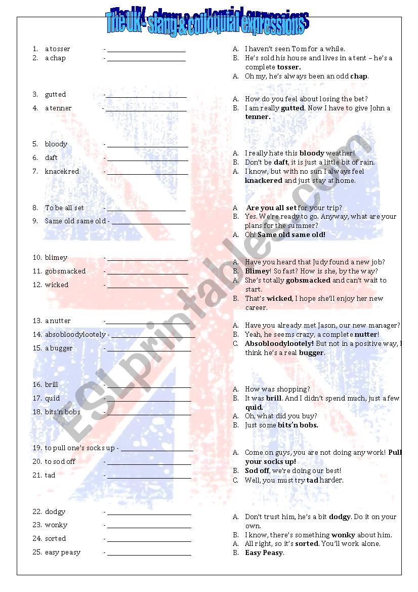 The UK - British slang & colloquial expressions