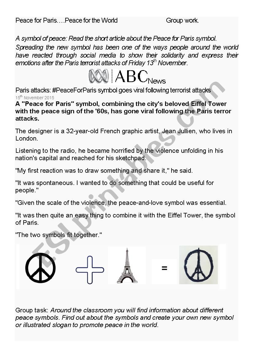 Peace for Paris worksheet