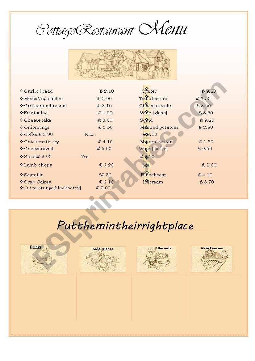 Foods - Restaurant worksheet