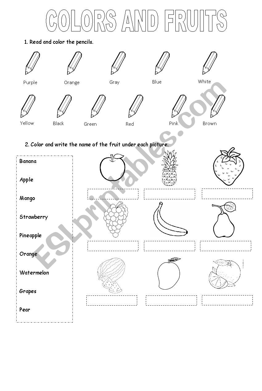 COLORS AND FRUITS worksheet