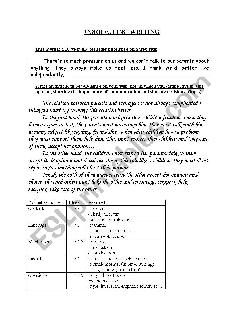 correcting writing worksheet