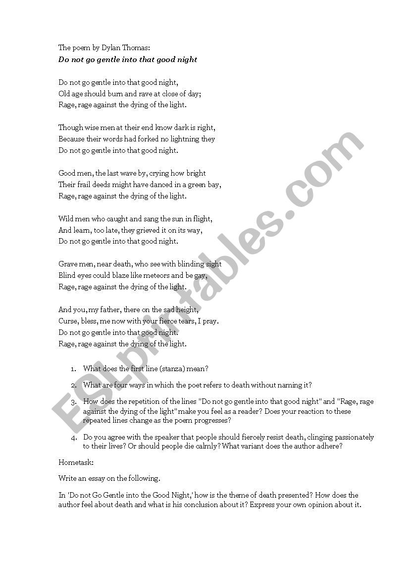 Questions for the discussion of the poem 