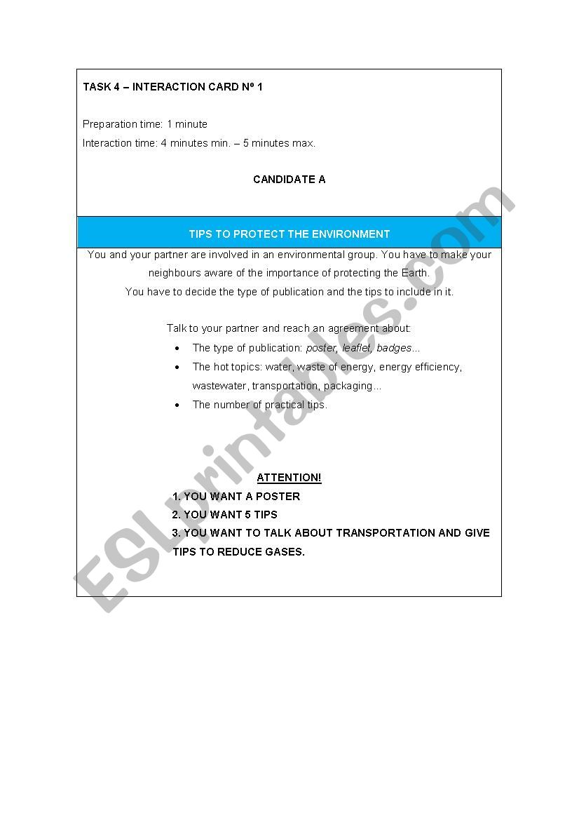 Tips to protect environment worksheet