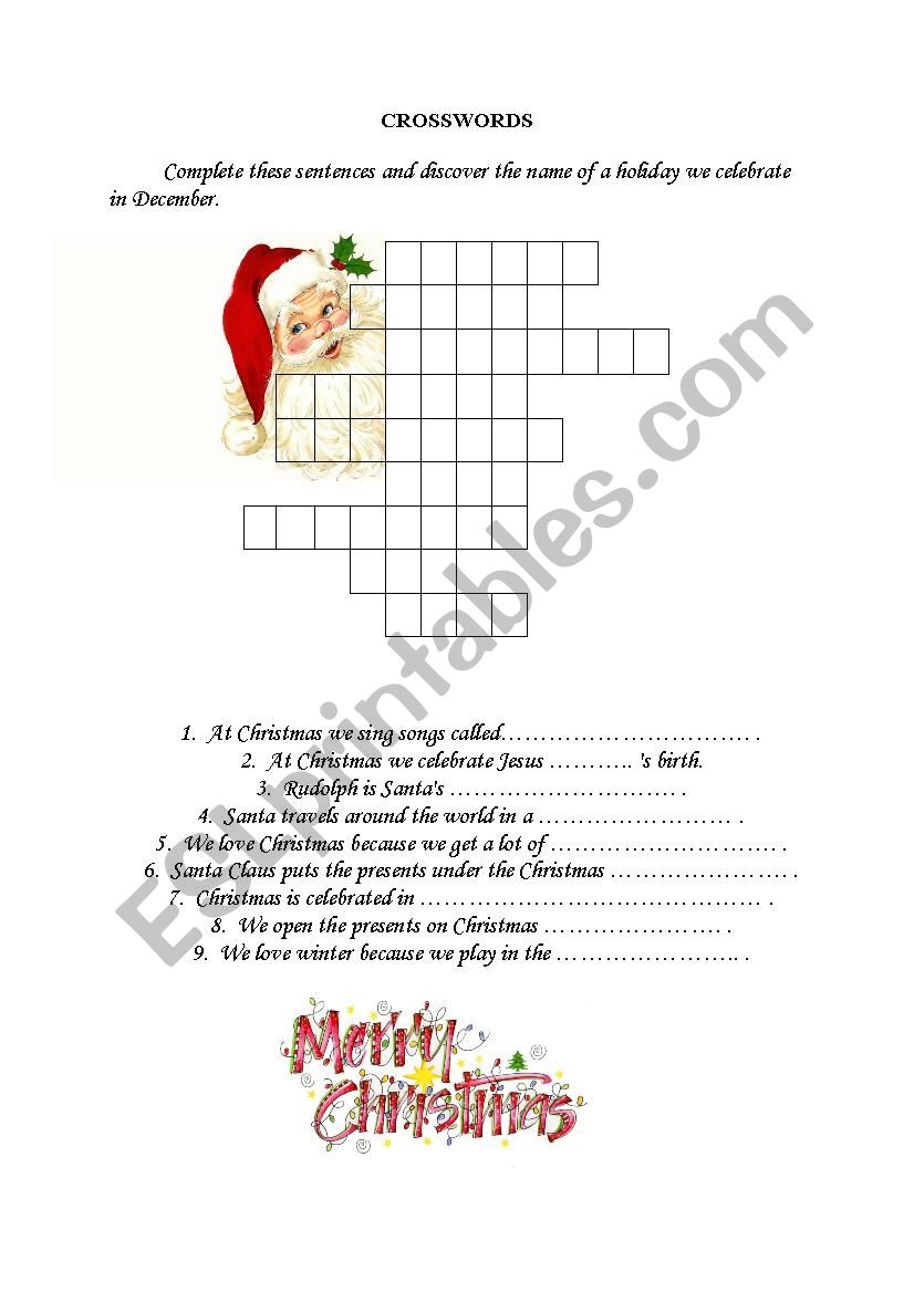 Christmas crosswords worksheet