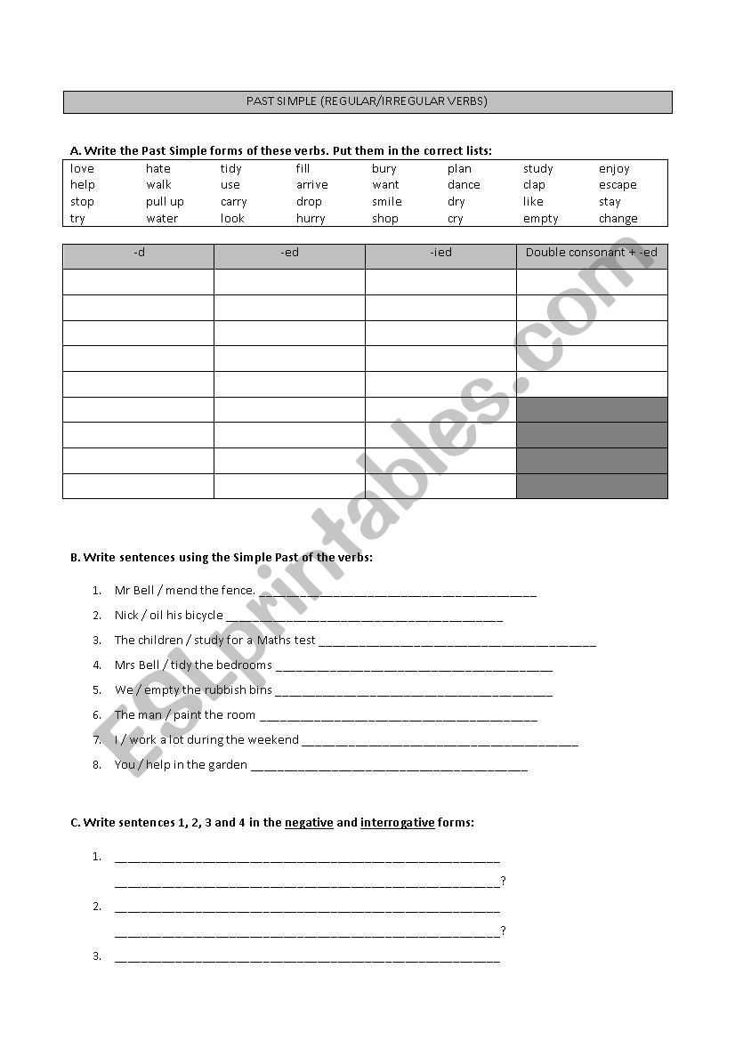 Past simple worksheet