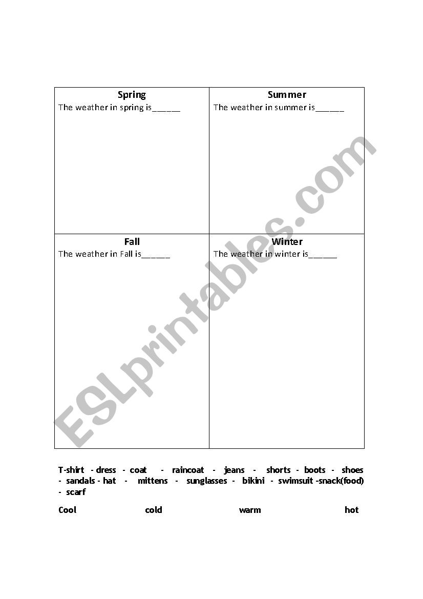 clisify the winter clothes worksheet