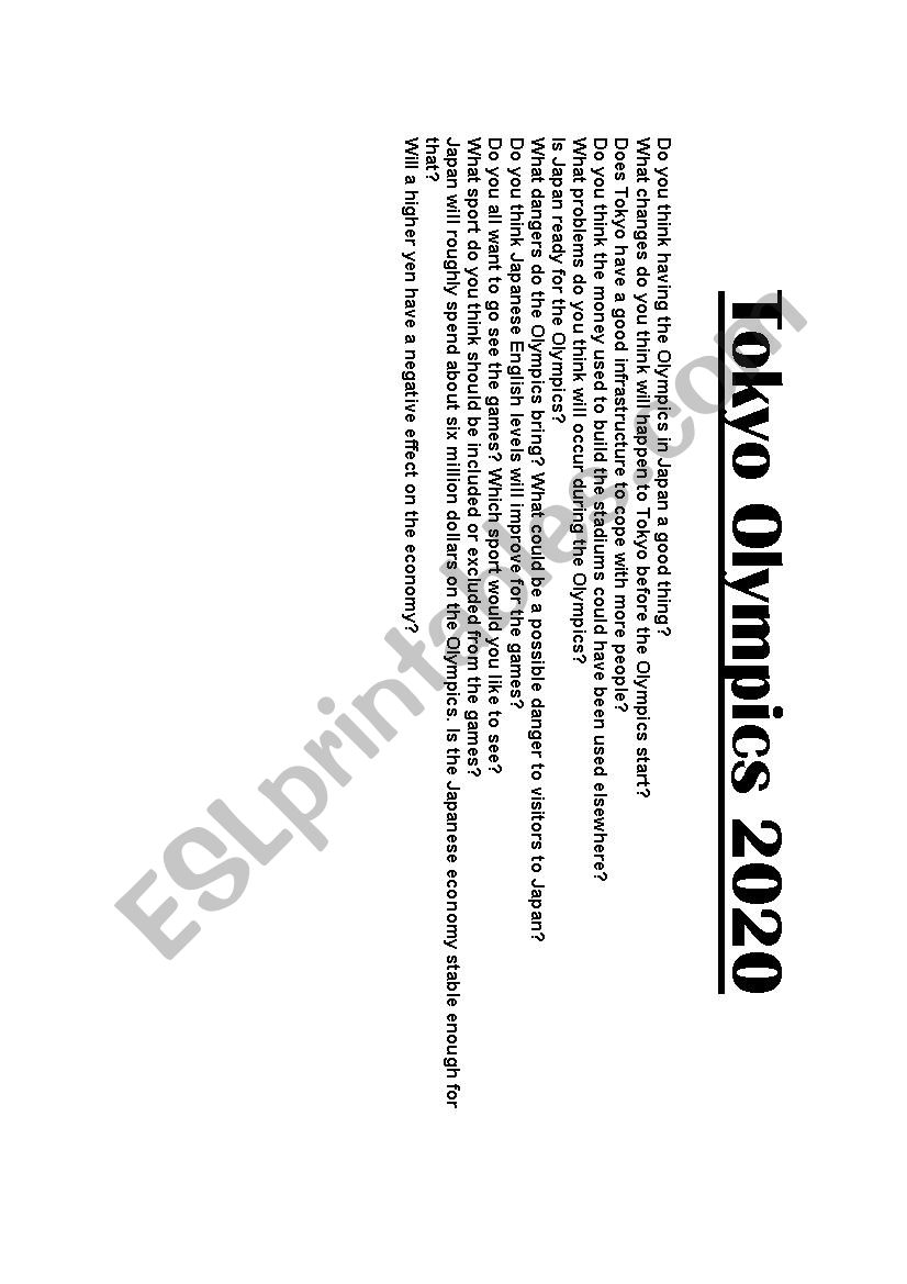 Tokyo olympics worksheet