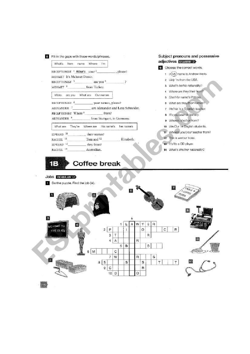 Face2face workbook unit 1A-1B worksheet